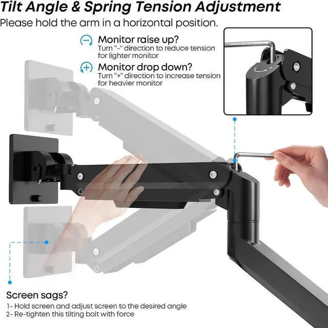 Alt view image 4 of 4 - Premium Heavy Duty Monitor Arm for 17 to 49 inch Screens up to 44lbs, Fully Adjustable Ultrawide Single Clamp-on Desk Mount Stand, VESA 75x75/100x100mm