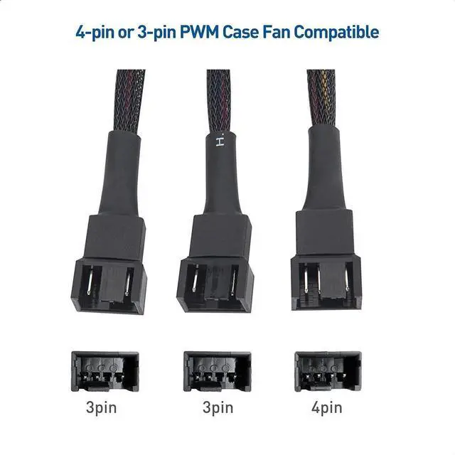 Main image of Cable Matters 2-Pack 3 Way 4 Pin PWM Fan Splitter Cable 12 Inches, PC Fan Splitter 1 to 3 Converter, PC Fan Extension Cable