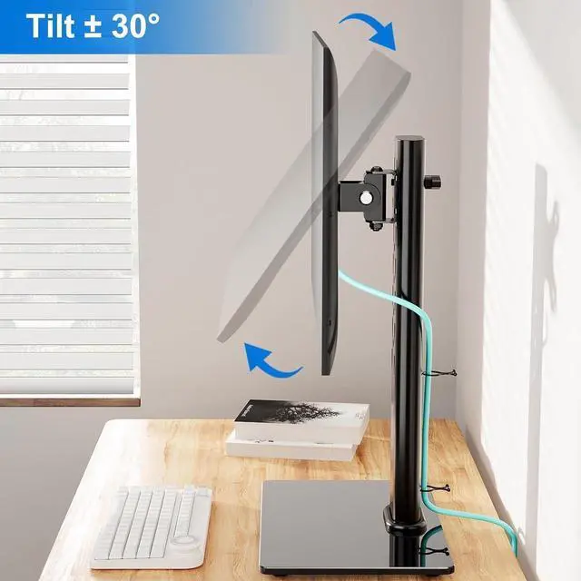 Alt view image 2 of 4 - Single Monitor Stand Fits Max 32 inch Computer Screen, Free-Standing Monitor Desk Stand Hold up to 17.6lbs, Monitor Mount with Height Adjustment, Swivel, Tilt, Rotation, VESA Mount 75/100mm