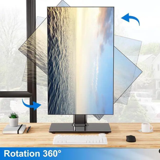 Alt view image 4 of 4 - Single Monitor Stand Fits Max 32 inch Computer Screen, Free-Standing Monitor Desk Stand Hold up to 17.6lbs, Monitor Mount with Height Adjustment, Swivel, Tilt, Rotation, VESA Mount 75/100mm