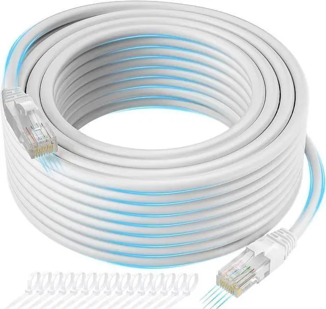 Alt view image 2 of 4 - Cat 6 Ethernet Cable 75 FT, Long High Speed Cat6 Internet Cable, White Snagless Patch Cord, Flexible, Network, LAN, PoE, Standard RJ45 Connector for PC, Server, Router, Modem, TV, PS5 - with 15 Ties