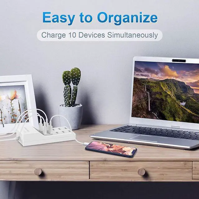 Alt view image 4 of 7 - USB Wall Charger USB Charging Station for Multiple Devices USB Charger 10-Ports Power Hub Strip Smart Plug Charging Dock Charge Block Compatible with iPhone 15,iPod,Galaxy S Smart Phones