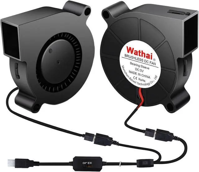 Main image of Wathai 50mm x 15mm USB Blower Fan 5V 5015 Brushless Cooling Fans with Variable Speed Controller for Laptops, Helmets, and DIY Projects 2 Pack