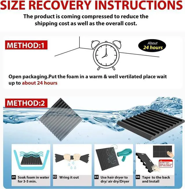 Alt view image 4 of 7 - FONESO Acoustic Panels High Density Soundproof Foam Panels for Walls, Sound Absorbing Panels, Acoustic Foam Panels Fire Resistant for Studio Recording 1"x12"x12" (12Pack), Black