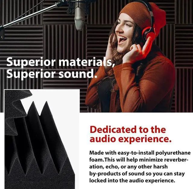 Alt view image 6 of 7 - FONESO Acoustic Panels High Density Soundproof Foam Panels for Walls, Sound Absorbing Panels, Acoustic Foam Panels Fire Resistant for Studio Recording 1"x12"x12" (12Pack), Black