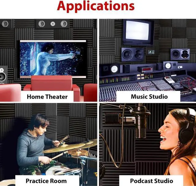 Alt view image 7 of 7 - FONESO Acoustic Panels High Density Soundproof Foam Panels for Walls, Sound Absorbing Panels, Acoustic Foam Panels Fire Resistant for Studio Recording 1"x12"x12" (12Pack), Black
