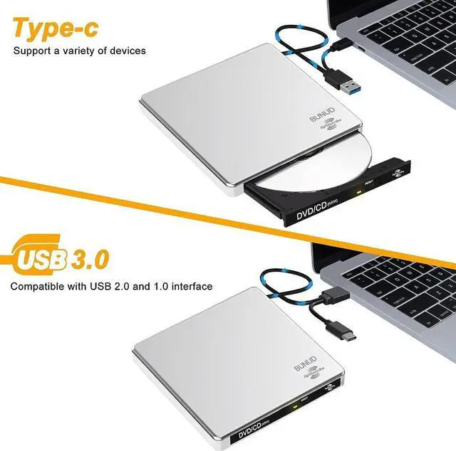 Alt view image 6 of 7 - External CD DVD Drive LightScribe CD/DVD +/-RW Burner Player Writer Optical Disk Reader Portable CD DVD Drive for Laptop Mac MacBook PC Windows 11 10 Linux OS