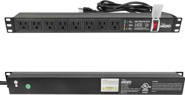 Alt view image 6 of 6 - 1U Rack-Mount Horizontal 8-Outlet Power Strip UL Listed PDU with Surge Protection LED Indicators 6ft Cord Power Distribution for IT and Network Server Racks