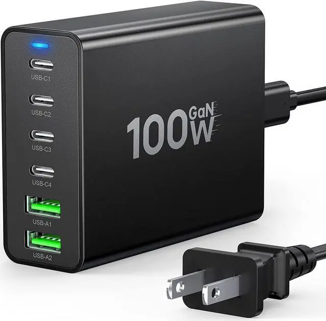 Alt view image 3 of 7 - USB C Fast Charger 100W GaN Compact USB C Charging Station 6 Port USB Type C Charging Block Hub Power Strip, 4 PD USB C 2 QC USB A Wall Charger for iPad iPhone 15 14 13 12 11 Pro Max Pixel Note Galaxy