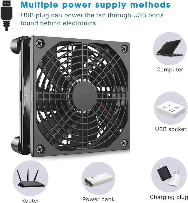 Alt view image 5 of 6 - 120mm 5V Quiet USB Powered Computer Cooling Fan with Multi-Speed Controller for Router Modem Xbox TV Box DVR Playstation Receiver and Other Electronics Cooler