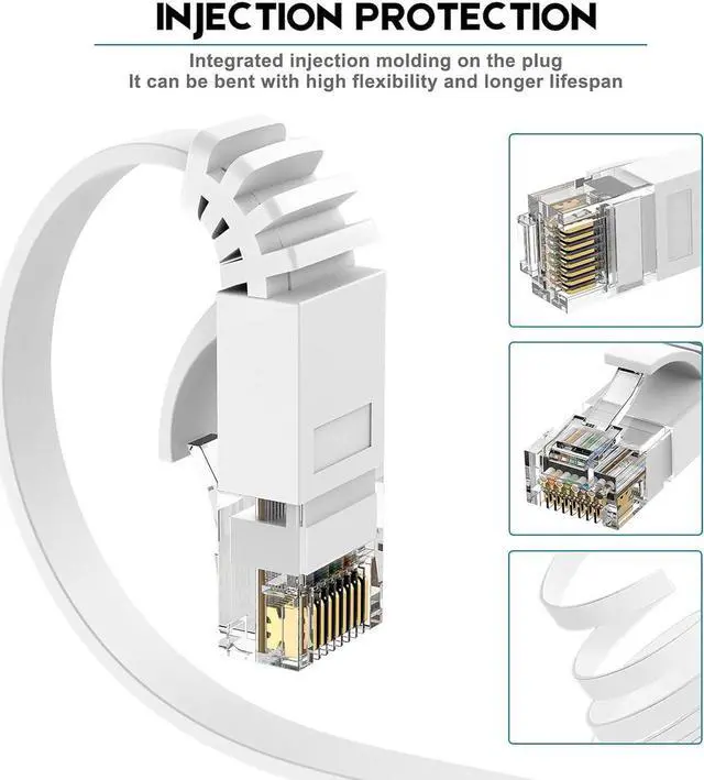 Alt view image 3 of 6 - Cat 6 Ethernet Cable 0.5ft 5 Pack High Speed Flat Network Cable with Rj45 Connectors, Short Internet Cable for Patch Panel, Switch - White