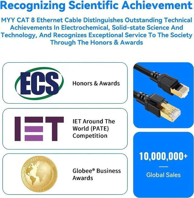 Alt view image 4 of 7 - Cat 8 Ethernet Cable, 10Ft Heavy Duty High Speed Internet Network Cable, Professional LAN Cable, 26AWG, 2000Mhz 40Gbps with Gold Plated RJ45 Connector, Shielded in Wall, Indoor&Outdoor