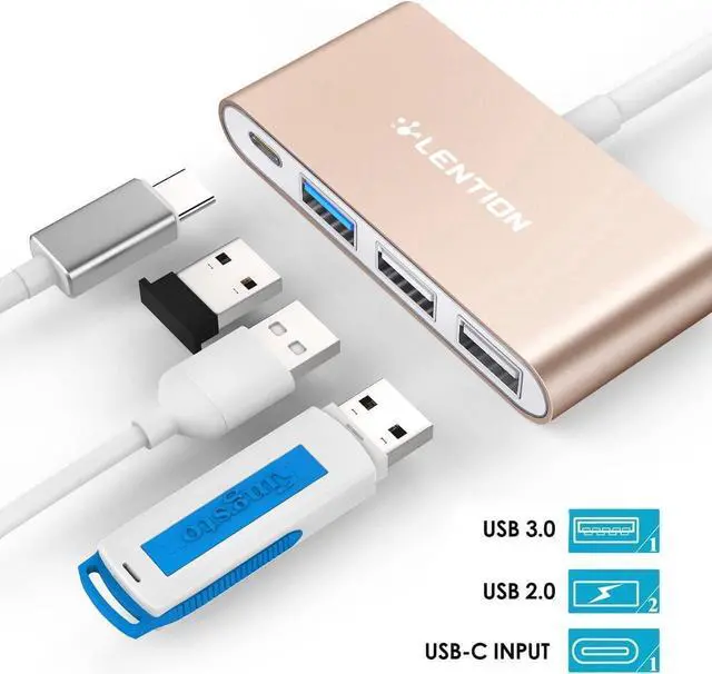 Alt view image 3 of 6 - LENTION 4-in-1 USB-C Hub with Type C, USB 3.0, USB 2.0 Compatible 2023-2016 MacBook Pro 13/14/15/16, New Mac Air/Surface, ChromeBook, More, Multiport Charging & Connecting Adapter (CB-C13, Gold)