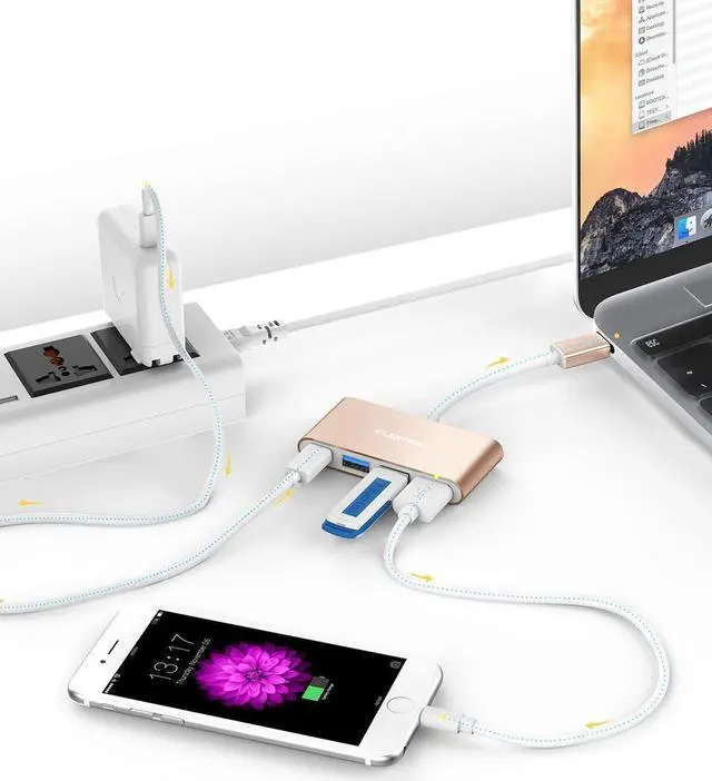 Alt view image 4 of 6 - LENTION 4-in-1 USB-C Hub with Type C, USB 3.0, USB 2.0 Compatible 2023-2016 MacBook Pro 13/14/15/16, New Mac Air/Surface, ChromeBook, More, Multiport Charging & Connecting Adapter (CB-C13, Gold)