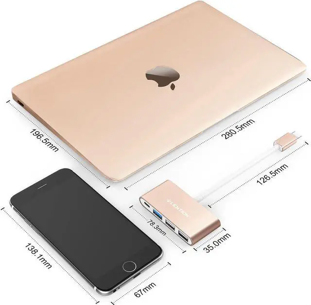 Alt view image 5 of 6 - LENTION 4-in-1 USB-C Hub with Type C, USB 3.0, USB 2.0 Compatible 2023-2016 MacBook Pro 13/14/15/16, New Mac Air/Surface, ChromeBook, More, Multiport Charging & Connecting Adapter (CB-C13, Gold)