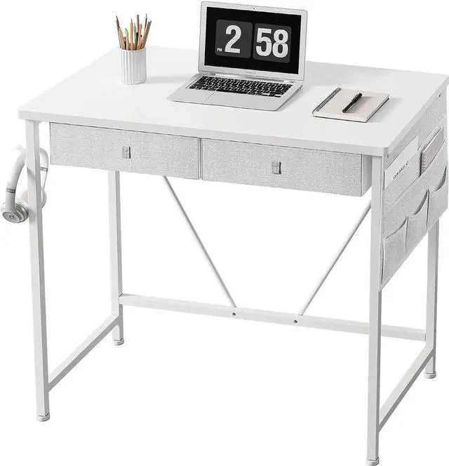 Main image of Small Desk with Drawers, 31.5 inch Small Computer Desk with Drawers, Writing Desk with Drawers for Small Spaces, Compact Desk for Small Spaces, Metal Frame for PC Laptop, White