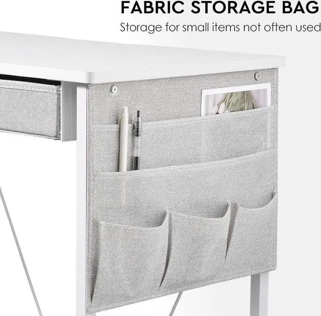 Alt view image 2 of 6 - Small Desk with Drawers, 31.5 inch Small Computer Desk with Drawers, Writing Desk with Drawers for Small Spaces, Compact Desk for Small Spaces, Metal Frame for PC Laptop, White