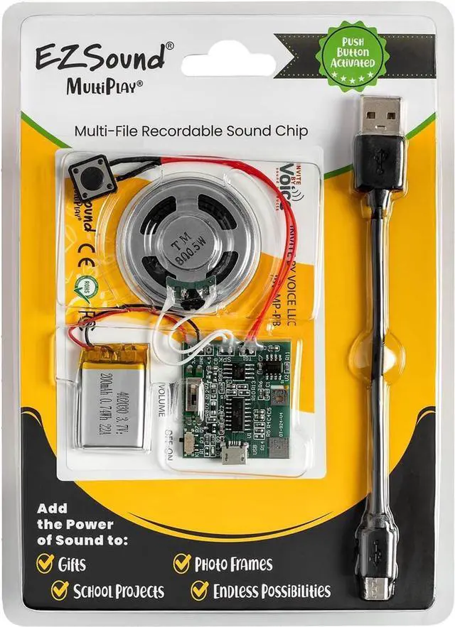 Main image of Multiplay Push Button Recordable Sound Chip | Plays Multiple Recordings | Recordable Sound Module | Push Button Control | Card Sound Recorder | Card Voice Recorder | Custom Button Record