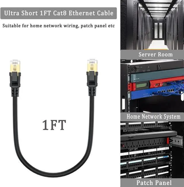 Alt view image 6 of 6 - Cat8 Ethernet Cable 1FT 2-Pack, High Speed Ethernet Cable Cat 8 SFTP Internet Network Patch Cord Short Cable 40Gbps 2000Mhz for Patch Panel, Home Network, Cable Management, Router, Modem