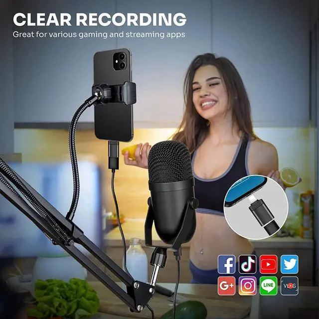 Alt view image 4 of 7 - Podcast Microphone for Phone/Pad/PS4,Condenser Recording USB Microphone for Computer,Metal PC Microphone for Gaming,ASMR,YouTube,Streaming Mic Kit with Noise Cancelling for Laptop MAC or Windows