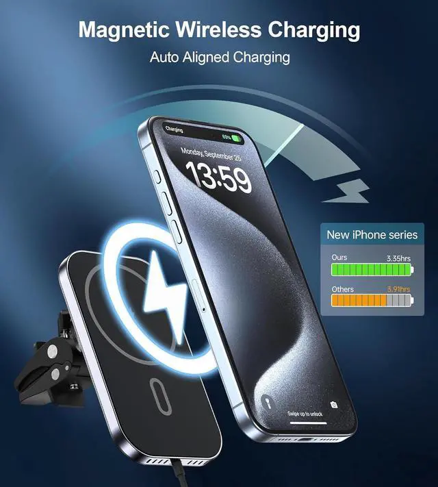 Alt view image 5 of 7 - for MagSafe Car Mount Charger With Adapter, Magnetic Wireless Charger for Car Vent [2024 Upgraded Magnet] 360° Rotation iPhone Car Charger Compatible with iPhone 15/14/13/12 Series&MagSafe Case