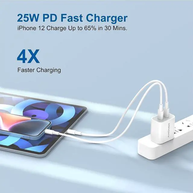 Alt view image 2 of 6 - USB C Wall Charger, 2023 Upgrade 2Pack Type C Fast Charger, Dual Ports 25W PD Fast USB C iPhone Wall Charger Adapter Compatible iPhone 14/13/12/12 Pro/12 Pro Max/12 Mini/11, and More