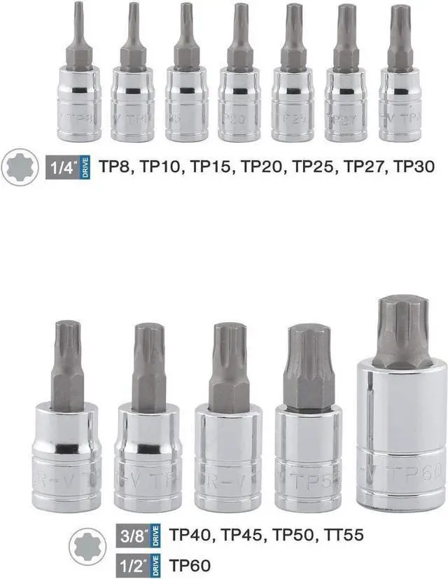 Alt view image 2 of 5 - Neiko 10086A 6 Point Torx Plus Bit Socket Set, 1/4-Inch, 3/8-Inch and 1/2-Inch Drive, TP8 - TP60, 12-Piece