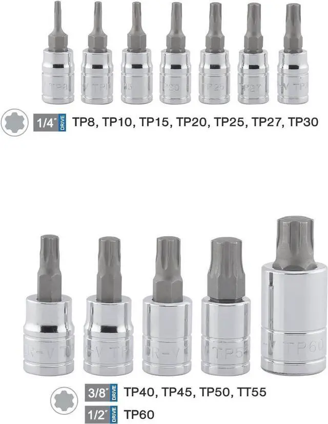 Alt view image 3 of 5 - Neiko 10086A 6 Point Torx Plus Bit Socket Set, 1/4-Inch, 3/8-Inch and 1/2-Inch Drive, TP8 - TP60, 12-Piece