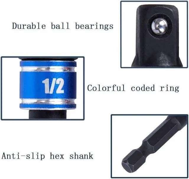 Alt view image 2 of 6 - Impact Grade Driver Sockets Adapter Extension Set Drill Bit 3Pcs 1/4 3/8 1/2" Universal Socket Adapter Set and Right Angle Drill 105 Degree Right Angle Screwdriver set Drill Hex Bit Socket Adapter