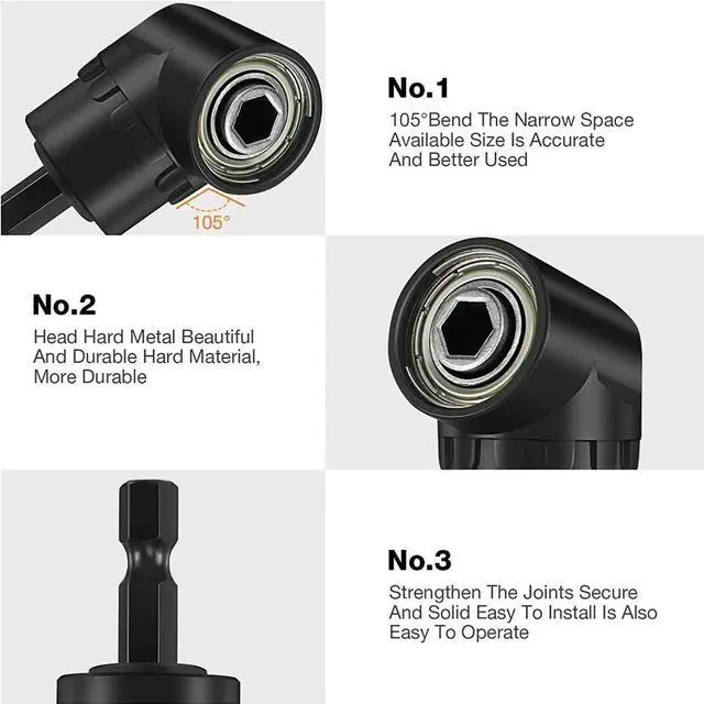 Alt view image 4 of 6 - Impact Grade Driver Sockets Adapter Extension Set Drill Bit 3Pcs 1/4 3/8 1/2" Universal Socket Adapter Set and Right Angle Drill 105 Degree Right Angle Screwdriver set Drill Hex Bit Socket Adapter
