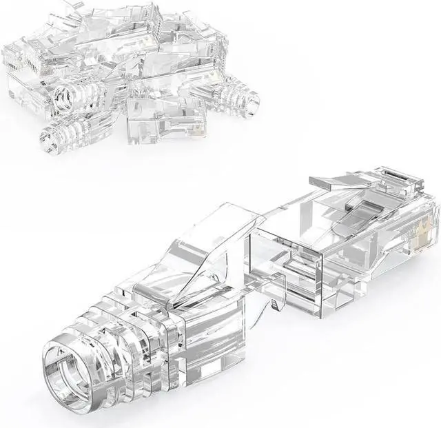 Main image of CableCreation RJ45 Connectors, 100-Pack Cat6 Connector, Cat6/Cat5 8P8C Modular Plug Ends with Relief Boots for Solid Wire and Standard Cable, Transparent