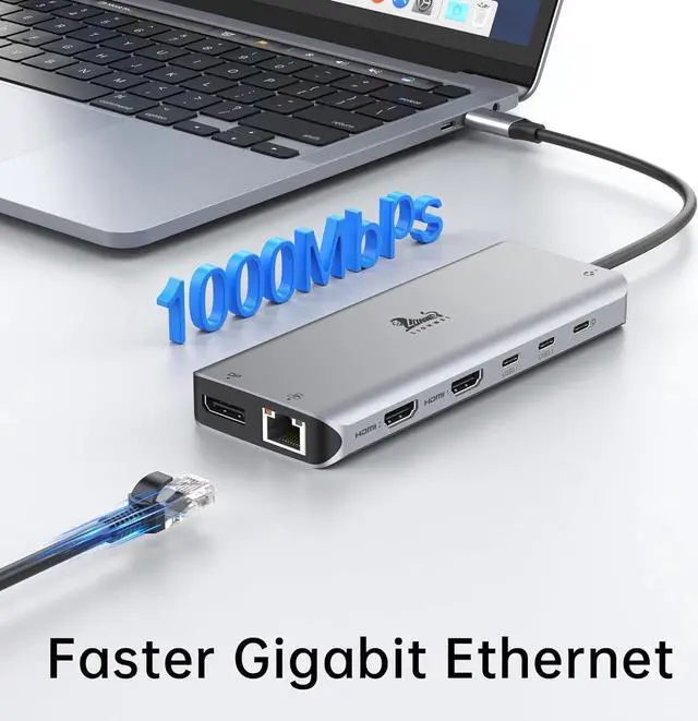 Alt view image 7 of 7 - USB C Laptop Docking Station 3 Monitors, 13 in 1 USB C Hub with Dual HDMI+DisplayPort+10Gbps USB A/C, 100W PD, 6 USB, Ethernet, SD/TF, Audio, USB C Dock with iPhone 15/Mac/Dell/HP/Surface/Steam Deck