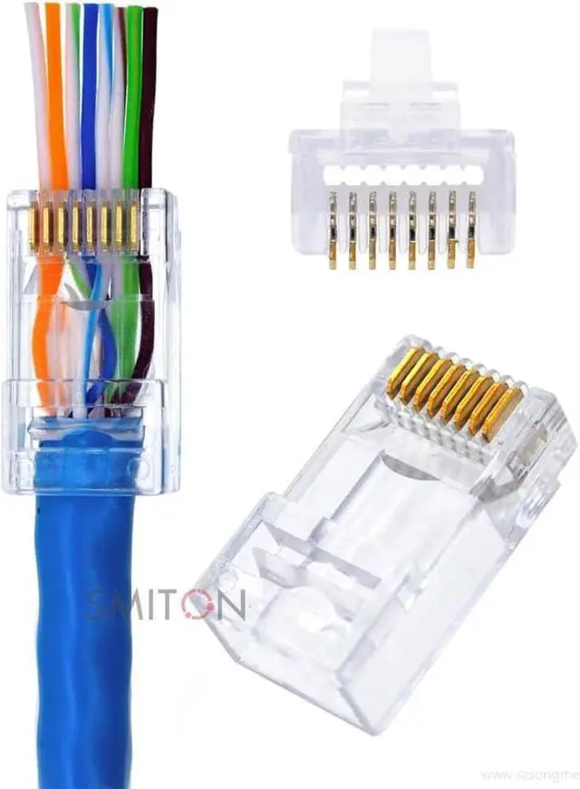 Alt view image 6 of 6 - RJ45 Cat6 Pass Through Connectors End Pass Through 8P8C UTP Ethernet Network Plug(100Pack)