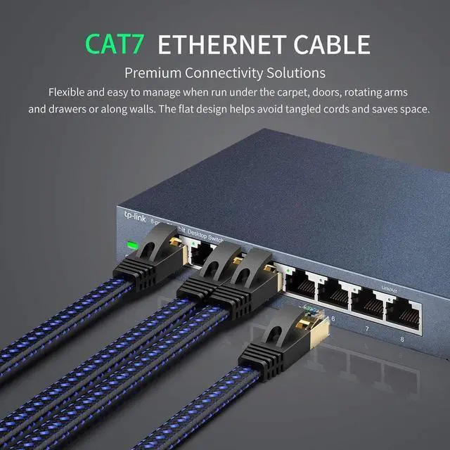 Alt view image 4 of 7 - Cat 7 Ethernet Cable Cat7 High Speed Flat Gigabit RJ45 LAN Cable 10Gbps Shielded Internet Network Patch Cord Compatible for Gaming PS5 PS4 PS3 Xbox PC Laptop Modem Router Computer 25FT