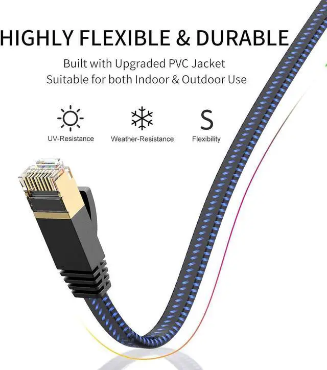 Alt view image 7 of 7 - Cat 7 Ethernet Cable Cat7 High Speed Flat Gigabit RJ45 LAN Cable 10Gbps Shielded Internet Network Patch Cord Compatible for Gaming PS5 PS4 PS3 Xbox PC Laptop Modem Router Computer 25FT