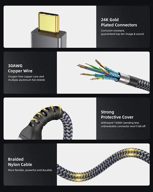 Alt view image 4 of 7 - [4Ft] Thunderbolt 4 Cable with 40Gbps Data Sync/ 100W Charging and 8K/5K@60Hz for Thunderbolt 4/3 Monitor, Docking Stations and More