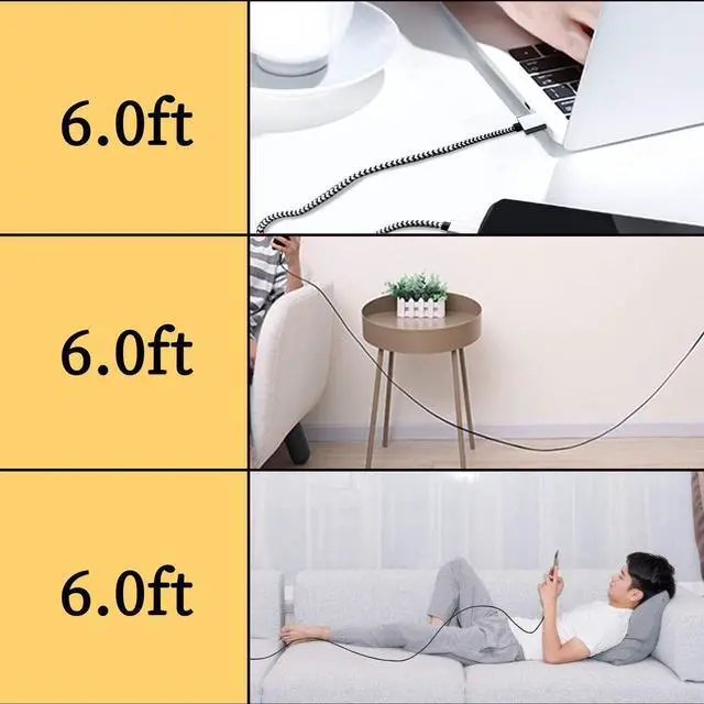 Alt view image 2 of 7 - USB Type c Cable, 5 Pack (6FT) Nylon Braided 3A Fast Charging Cord for Galaxy S9 S8 Note 9 Note 8 Galaxy Note 20 10 S21 S20 S10 Plus