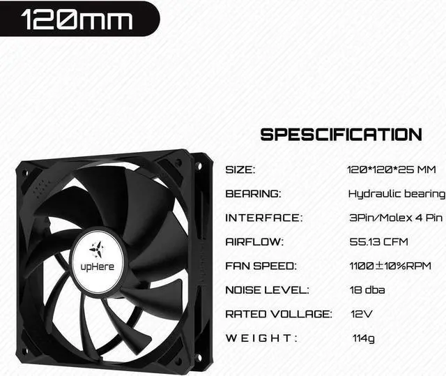 Alt view image 4 of 7 - uphere 120mm Case Fan Long Life Cooling Case Fan for Computer Cases Cooling,3-Pack,NK12BK3-3