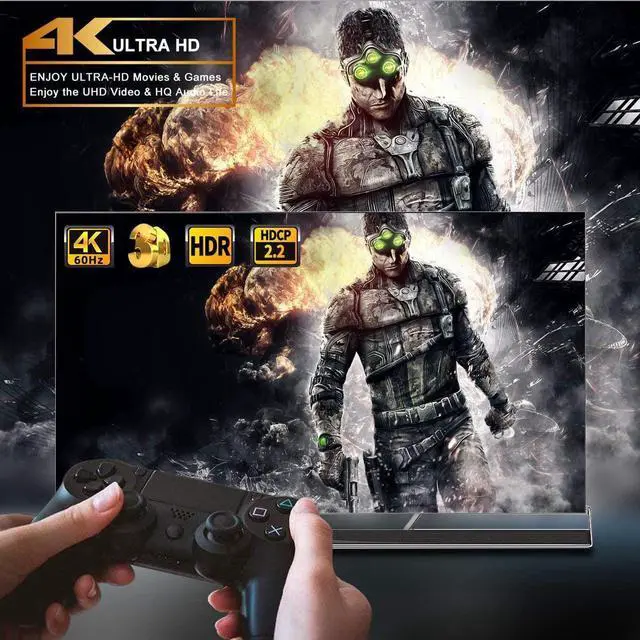 Alt view image 5 of 6 - SGEYR HDMI 2.0 Switch 4 Port, HDMI Switch Splitter 4 in 1 Out, Metal HDMI Switcher 4K with IR Remote, Support HDCP 2.2 Support 4K@60Hz Ultra HD 3D 2160P 1080P, Compatible for PS3/PS4,Xbox