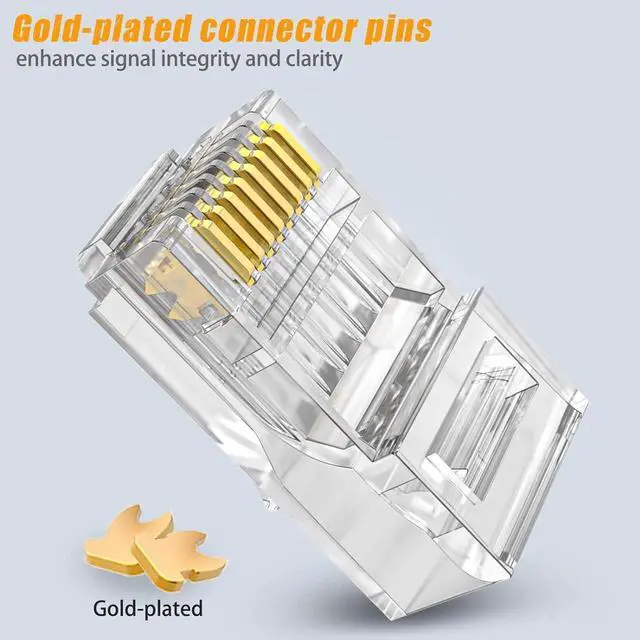 Alt view image 3 of 4 - RJ45 Cat6 Cat6a Connector Pass Through 23AWG 100-PACK Gold Plated 8P8C Ethernet Ends for Unshielded Twisted Pair Solid Wire & Standard Cables