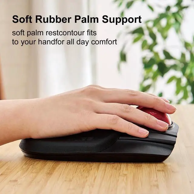 Alt view image 4 of 6 - ELECOM HUGE Trackball Mouse, 2.4GHz Wireless USB, Precise Finger Control, Customizable 8-Button, Gaming Optical Sensor, Large Soft Palm Rest, Smooth Red Ball, Window PC Mac Computer Laptop (M-HT1DRBK)