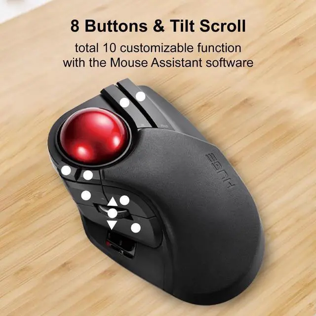 Alt view image 6 of 6 - ELECOM HUGE Trackball Mouse, 2.4GHz Wireless USB, Precise Finger Control, Customizable 8-Button, Gaming Optical Sensor, Large Soft Palm Rest, Smooth Red Ball, Window PC Mac Computer Laptop (M-HT1DRBK)