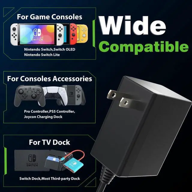 Alt view image 3 of 7 - Charger for Nintendo Switch,AC Adapter Compatible with Switch OLED and Switch Lite,15V/2.6A Power Supply Support Switch TV Mode,5 FT Power Cable USB C Port,2.5 Hours Fast Charge Switch Power