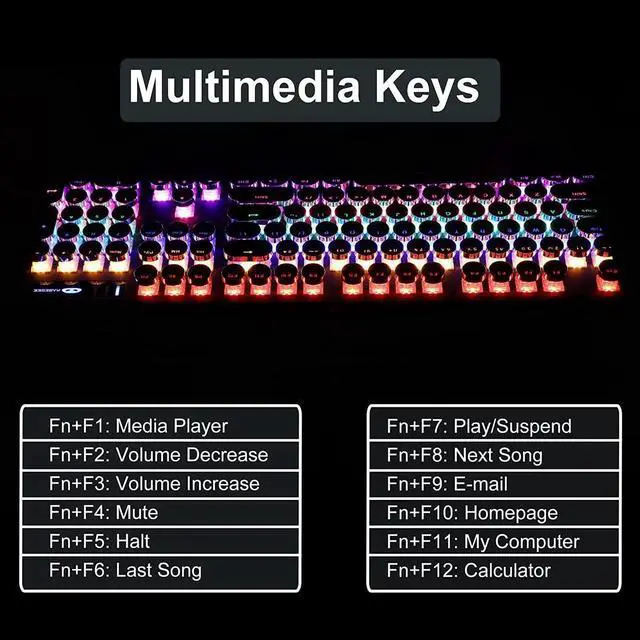 Alt view image 5 of 7 - Camiysn Typewriter Style Mechanical Gaming Keyboard, Black Retro Punk Gaming Keyboard with RGB Backlit, 104 Keys Blue Switch Wired Cute Keyboard, Round Keycaps for Windows/Mac/PC