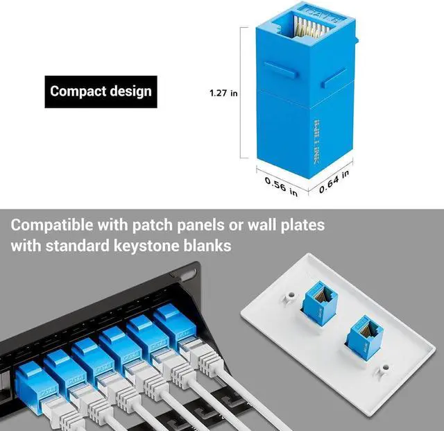 Alt view image 4 of 7 - iwillink RJ45 Cat6 Keystone Coupler 10-Pack, Female to Female Cat6 Keystone Jack, UTP Keystone Coupler Insert, Blue