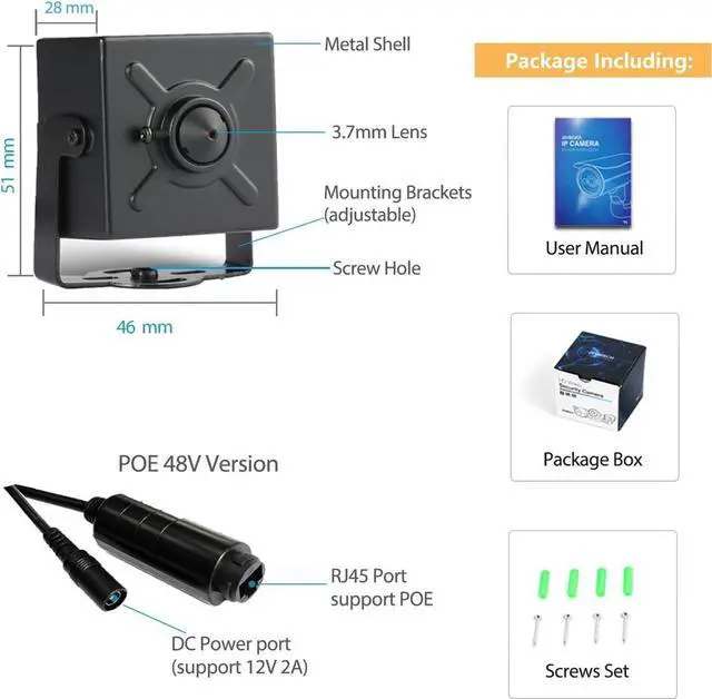 Alt view image 6 of 7 - HD 5MP POE Mini IP Camera, 3.7mm Lens Viewing Small Mini Indoor Security Camera P2P Remote View CCTV Camera,H.265/H.264 Motion Detection (I706-2-P-HS)