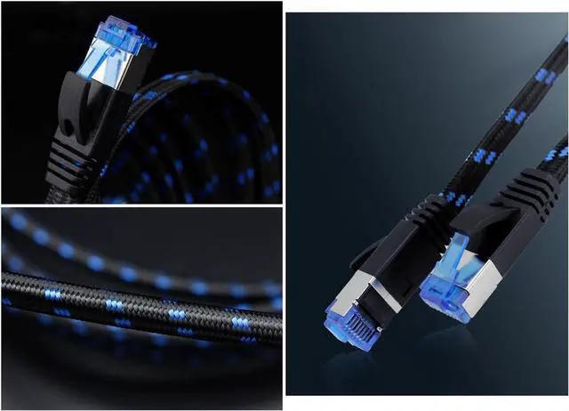 Alt view image 2 of 4 - Cat 8 Ethernet Cable LAN Cable Aluminum foil Shielded Line 3FT 5FT 10FT 25FT High Speed 40G Heavy Duty Network LAN Nylon Weaving Gold Plated RJ45 Connector Outdoor Weatherproof Router (Cat8-3FT)