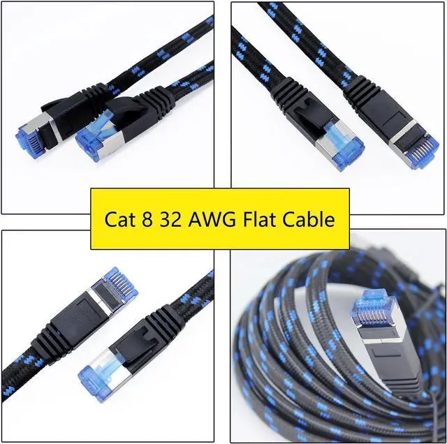 Alt view image 4 of 4 - Cat 8 Ethernet Cable LAN Cable Aluminum foil Shielded Line 3FT 5FT 10FT 25FT High Speed 40G Heavy Duty Network LAN Nylon Weaving Gold Plated RJ45 Connector Outdoor Weatherproof Router (Cat8-3FT)