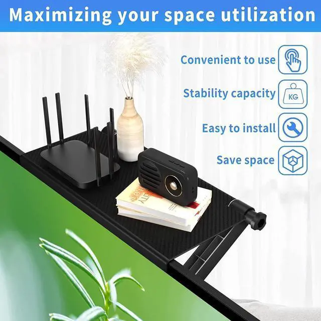 Alt view image 4 of 6 - 13-Inch Wide Platform Adjustable TV Top Shelf, Screen Top Shelf Mount, Monitor Top of TV Shelf Mounting Bracket for Streaming Devices, Cable Box, Router and Home Decor TV Top Storage Bracket-1 Pack