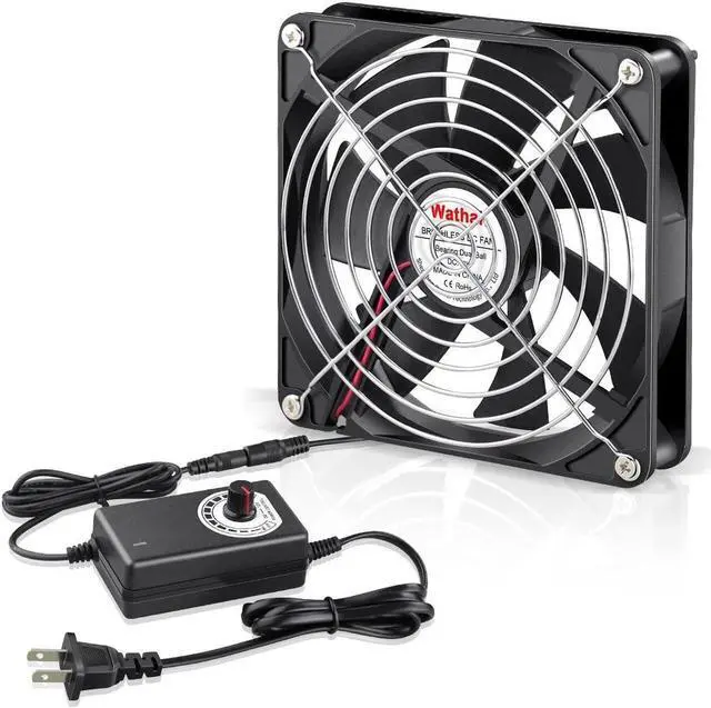 Main image of Wathai 140mm x 25mm Computer Fan with AC Plug 110V 120V 220V 240V Variable Speed Controller for DIY Biltong Box Reptile Aquarium Receiver DVR Playstation Xbox Cabinet Ventilation Cooling
